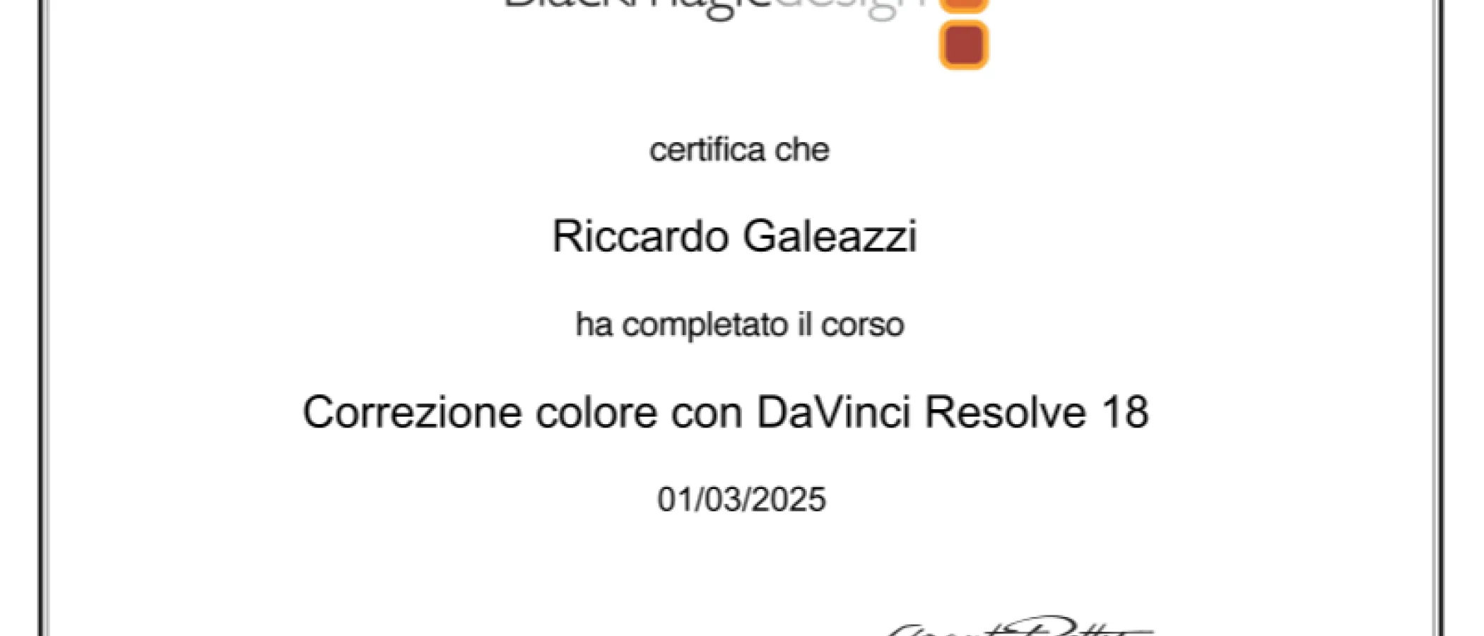 Certificazione DaVinci Resolve Color